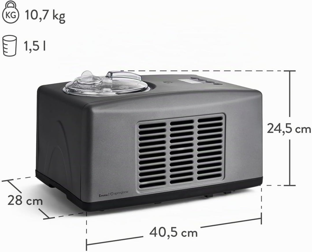 SPRINGLANE Eismaschine Emma 1,5 L mit selbstkühlendem Kompressor 150 W, Eiscrememaschine aus Edelsta