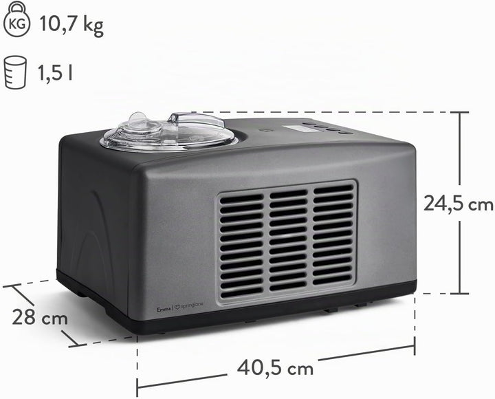 SPRINGLANE Eismaschine Emma 1,5 L mit selbstkühlendem Kompressor 150 W, Eiscrememaschine aus Edelsta