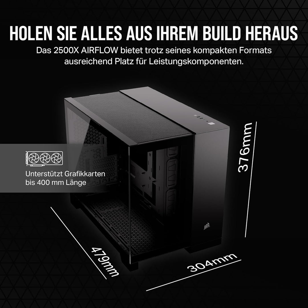 CORSAIR 2500X Small-Tower mATX-Doppelkammer-PC-Gehäuse – Gehärtetes Panoramaglas - Umgekehrte Verbin