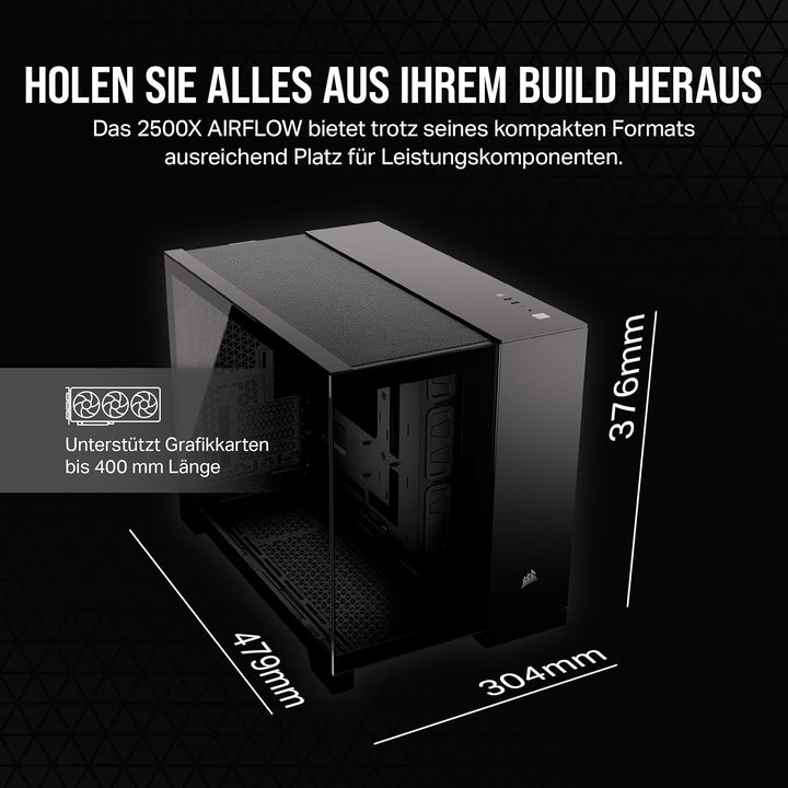 CORSAIR 2500X Small-Tower mATX-Doppelkammer-PC-Gehäuse – Gehärtetes Panoramaglas - Umgekehrte Verbin