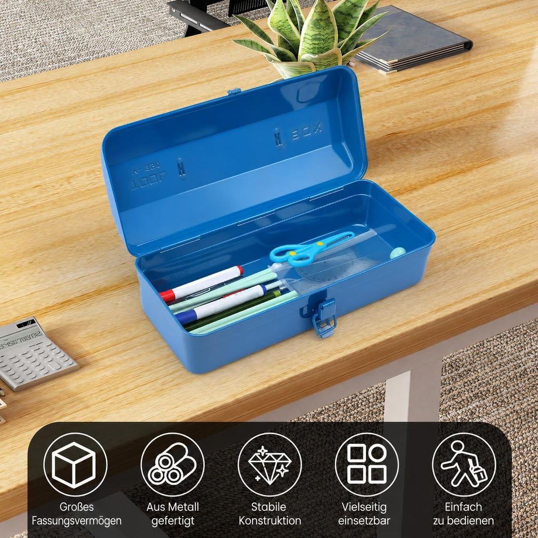 Werkzeugkoffer leer Gross Werkzeugbox 37×16×12cm Robust Langlebig Metall Werkzeugkasten mit Tragegri