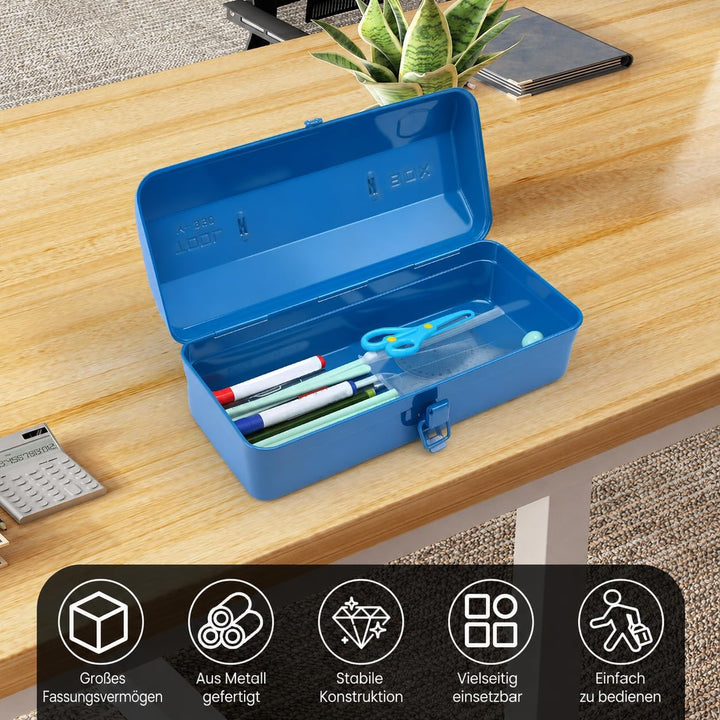 Werkzeugkoffer leer Gross Werkzeugbox 37×16×12cm Robust Langlebig Metall Werkzeugkasten mit Tragegri