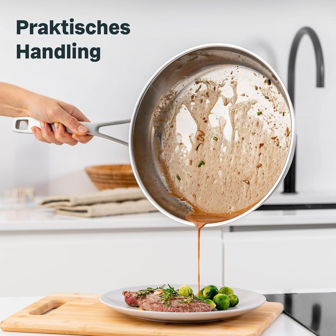 SILBERTHAL Edelstahl Pfanne Unbeschichtet - Induktion - Profi Bratpfanne 28cm - Röstaromen - Ofenfes