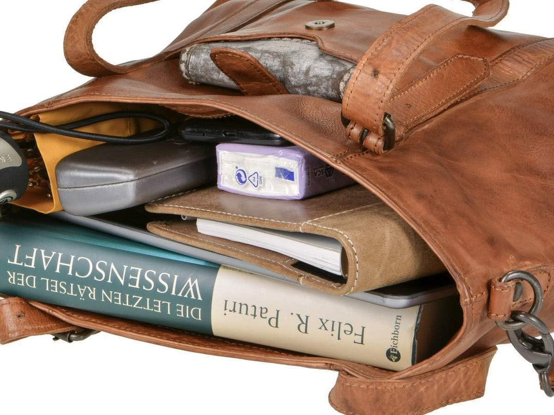 Bear Design Damen Tasche Ledertasche Shopper Schultertasche Handtasche Leder Cognac 34x27cm Cow Lava