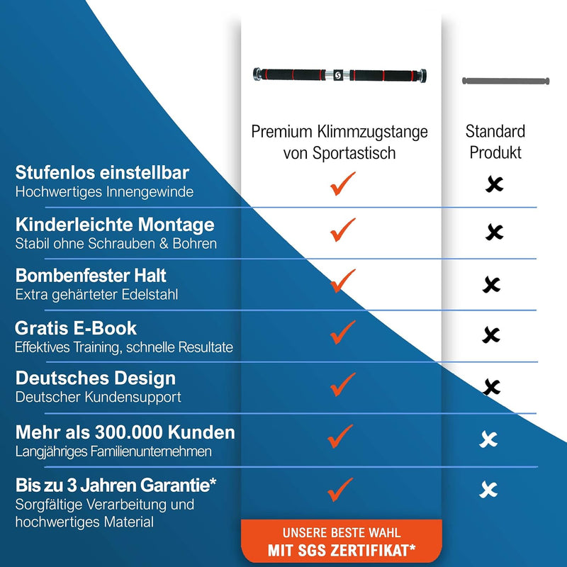 Sportastisch Klimmzugstange Türreck verstellbar [62-90cm] Stabiler Stahl mit Gewindesperre, Sicherer