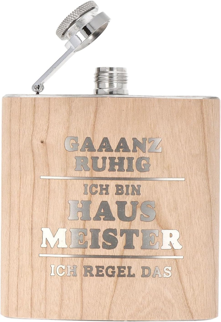 Spruchreif | Flachmann aus Edelstahl mit Gravur | Flachmann aus Holz | Outdoor Geschenk | Geschenkid