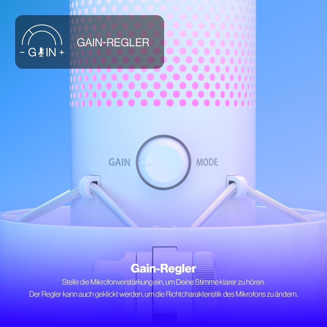 ENDORFY AXIS Streaming Onyx White, hochwertiges Mikrofon mit Kugelcharakteristik, RGB-Hintergrundbel