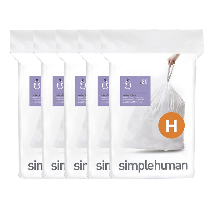simplehuman Code H Müllbeutel mit Kordelzug, 100 Stück, 30–35 Liter, Weiss Weiss/Opulenter Garten 20