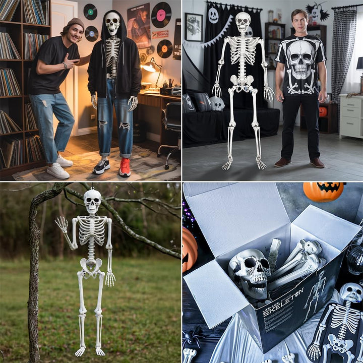 MikaMax Lebensgrosses Skelett 1,70 m, realistisches Design, Halloween-Dekorationsideen, Friedhofsspu