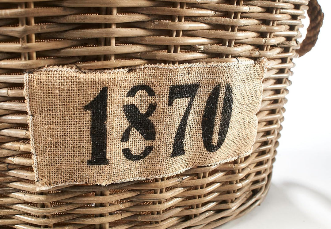 Kobolo Holztrage Holzkorb für Kaminholz oval - Rattan grau - mit Jutestoff ausgestattet - 1870