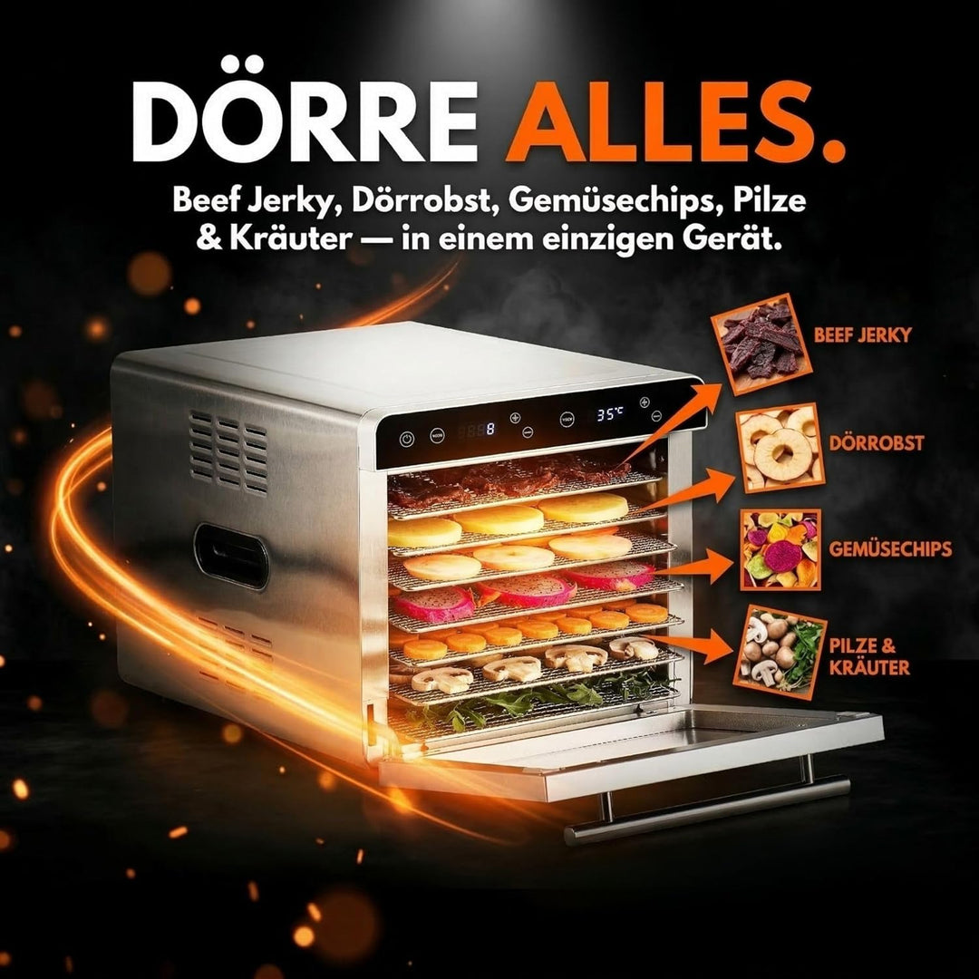 Sommertal Dörrautomat Silence 700 XXL inkl. 8 Edelstahl Dörrgitter, LED-Display, 24h Timer, Temperat