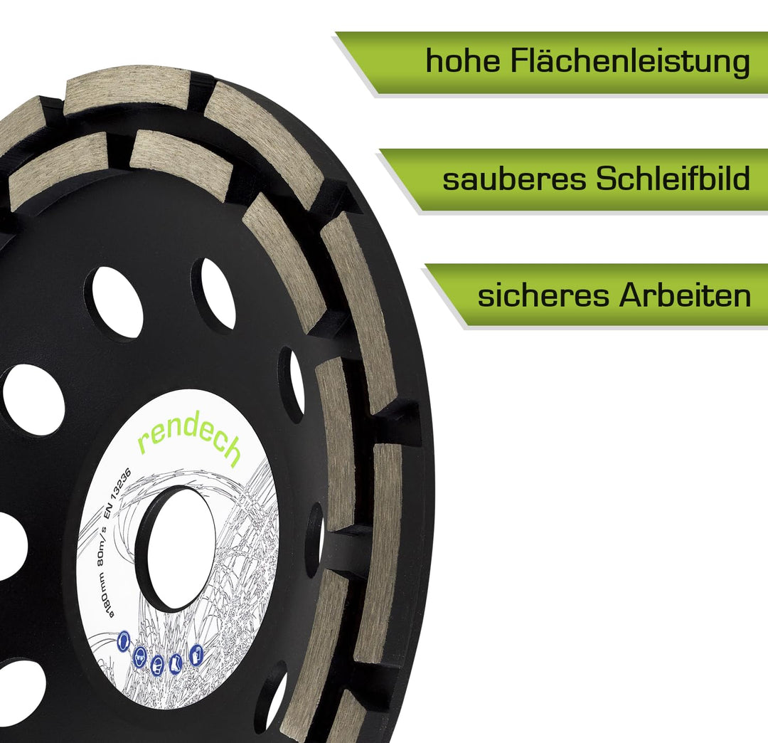 Diamant Schleiftopf 180 mm für Beton, Estrich, Stein uvm. - Diamant Schleifscheibe zum Fliesenkleber