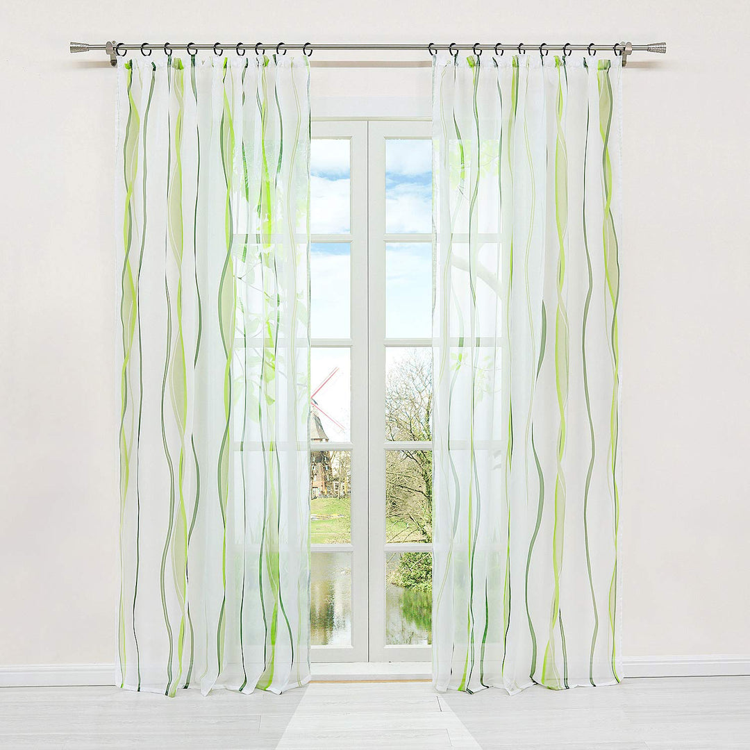 HongYa 1er-Pack Voile Gardine Transparenter Vorhang mit Kräuselband Wellen Druck H/B 245/140 cm Crem