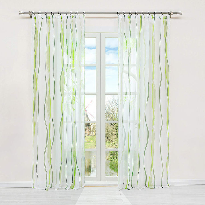 1er-Pack Voile Gardine Transparenter Vorhang mit Kräuselband Wellen Druck H/B 145/140 cm Creme Grün