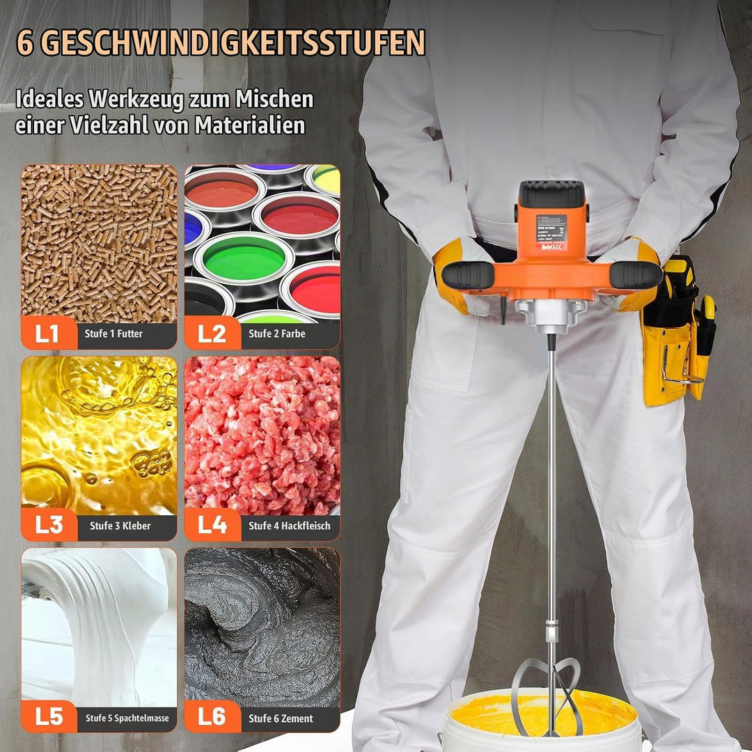 IMAYCC 2100W Rührwerk Mörtelrührer Elektrischer Beton Mischer Mörtelmischer M14 6 Geschwindigkeits R