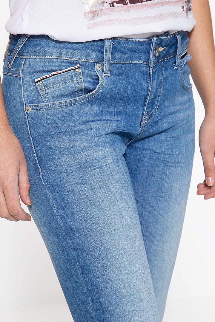 ATT Jeans Damen Slim Fit Jeans Mit Fransenaufsatz Am Unterschenkel Slim Fit Jeans Leoni 32W / 27L Bl