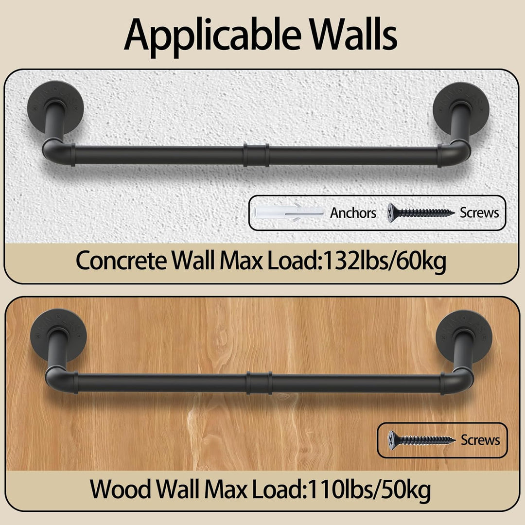 64cm Kleiderstange Wandmontage, Platzsparenders Kleiderständer, Garderobenstange Wand, Wandregal Küc