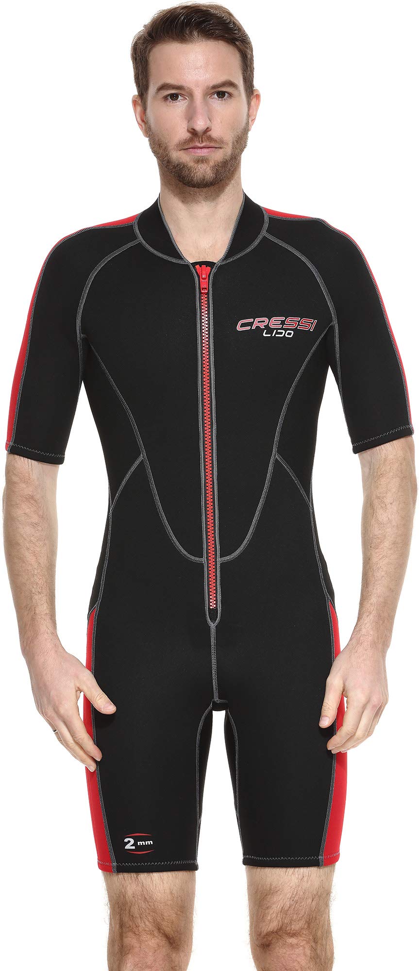 Cressi Lido Man - Shorty Neopren High Stretch 2 mm Neoprenanzug für Herren Schwarz -Rot XS, Schwarz