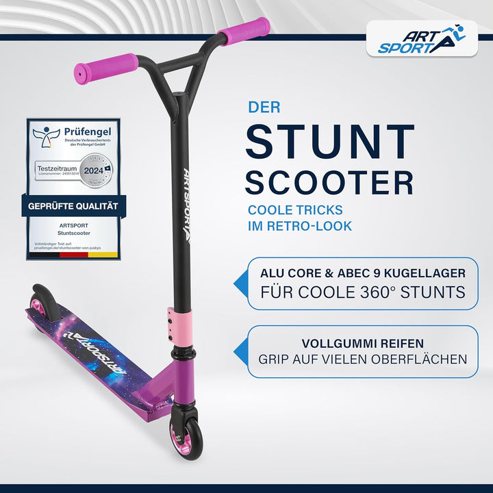 ArtSport Stunt Scooter mit 360° Lenkung, ABEC 9 Kugellager, 100 mm PU Räder & Griptape, Funscooter f