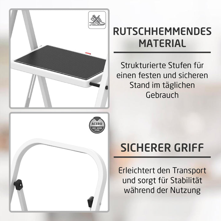 Amig Klappleiter 2 Stufen Stahl Weiss 82x52x42 cm