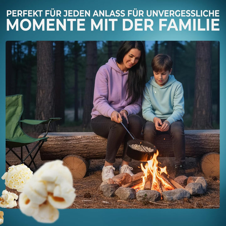 Popcorn Maker Lagerfeuer aus hochwertigen Karbonstahl & Sicherheitsgriff, Outdoor Popcorn-Pfanne für