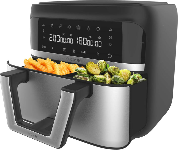 Cecotec Heissluftfritteuse ohne Öl - 9L teilbar in 2 - Air Fryer Cecofry Dual 9000. 2850W, diätetisc