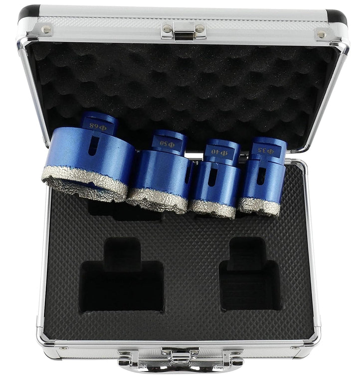 PRODIAMANT Diamantbohrer Set Fliese Feinsteinzeug trocken 4-teilig 35 mm, 40 mm, 50 mm, 68 mm x M14