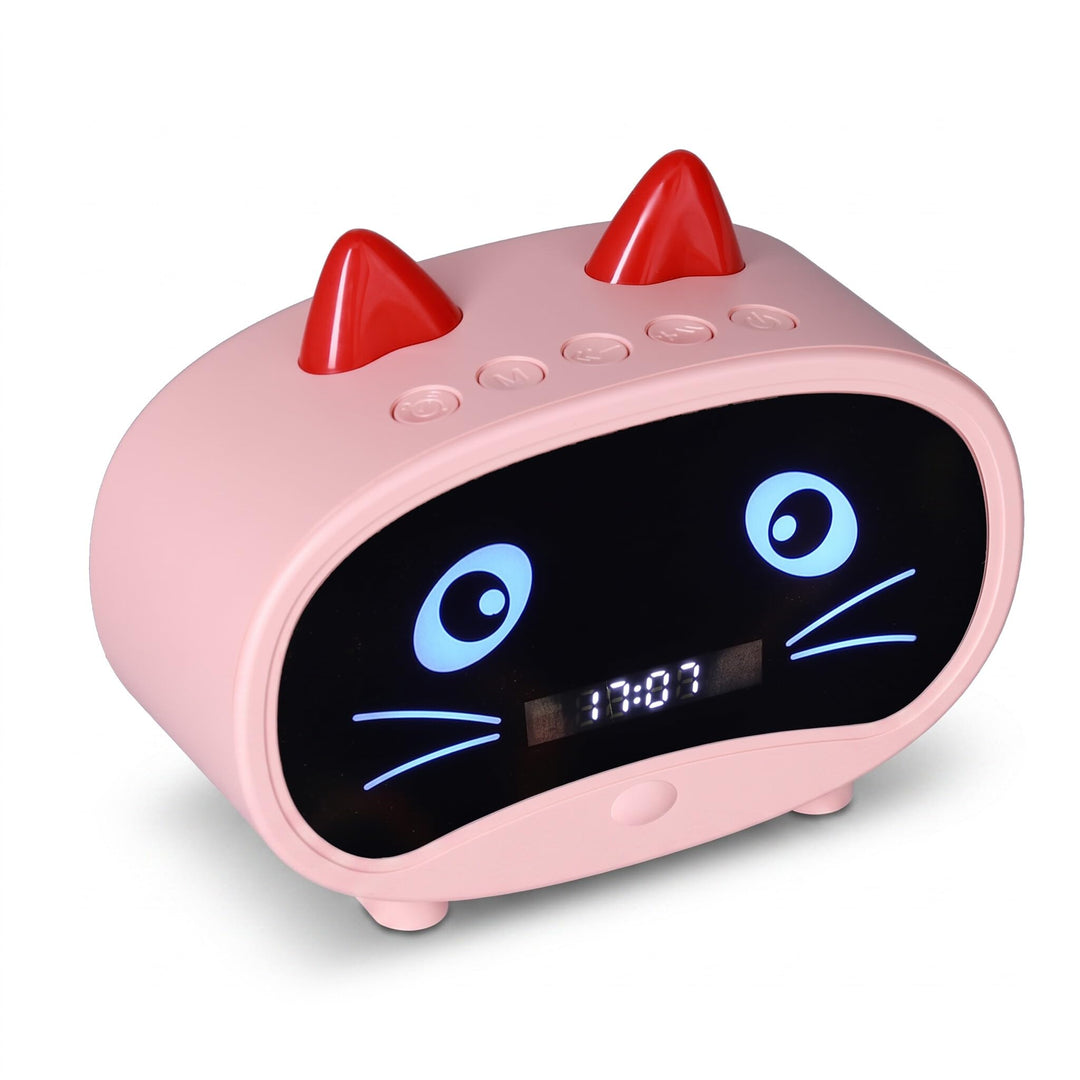 Topiky Digitaler Wecker-Lautsprecher, Cartoon-Katzen-Wecker mit Temperaturanzeige, Dual-Wecker, Blue