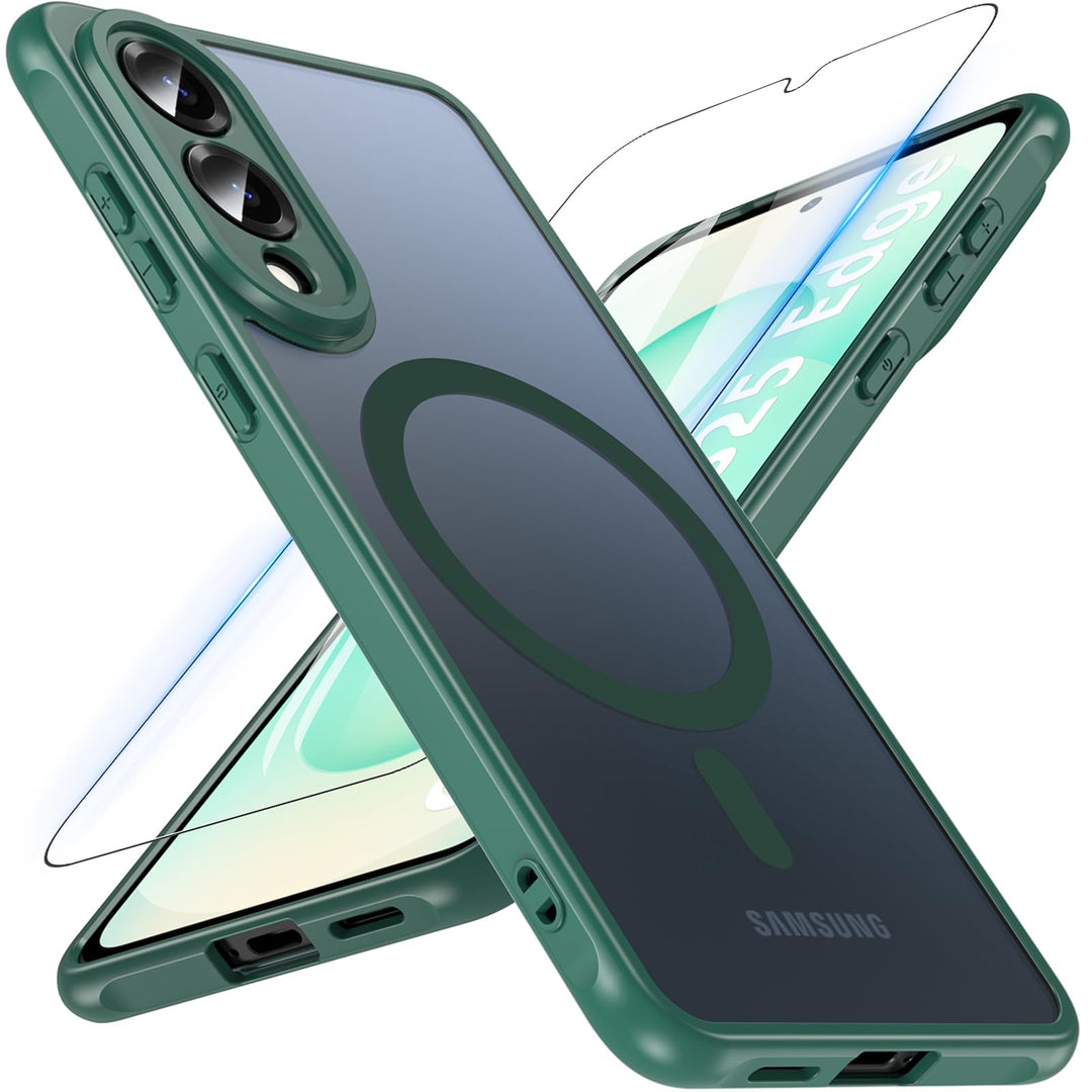 Hensinple Magnetische Schutzhülle für Samsung Galaxy S25 Edge mit gehärtetem Glas, kompatibel mit Ma