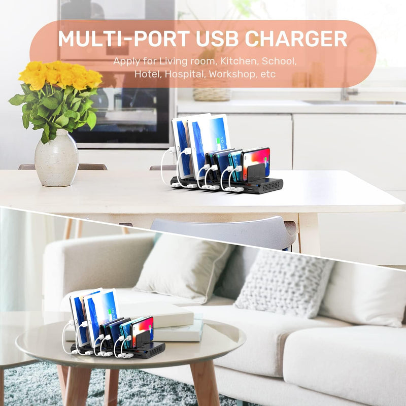Alxum Handy USB Ladestation Mehrfach, 60W 10 Ports USB Ladestation Mehrere Geräte mit Multiport Schn
