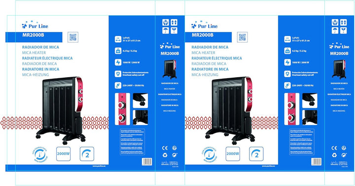 PURLINE MR2000B Heizung Mica Wärmewelle heizgerät 2000W, Elektrische Heizung mit einstellbarem Therm