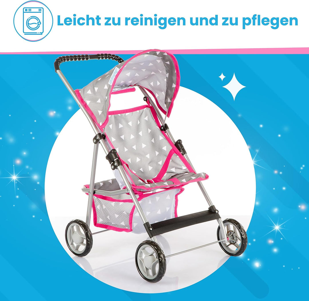 Kinderplay Puppenwagen, Puppen Buggy Kinderwagen, Buggy mit Anschnallgurt und Einkaufsnetz - Babyspi