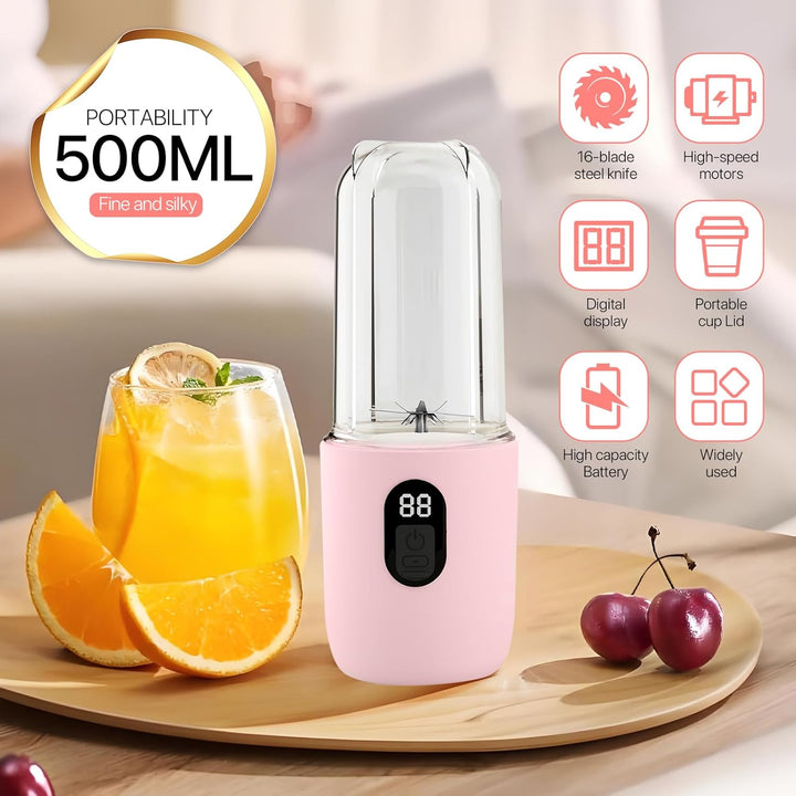 RoserRose Tragbarer Mixer, Portabler Elektrischer Saftpresse mit Digitalanzeige, 1500mAh Akku, Draht