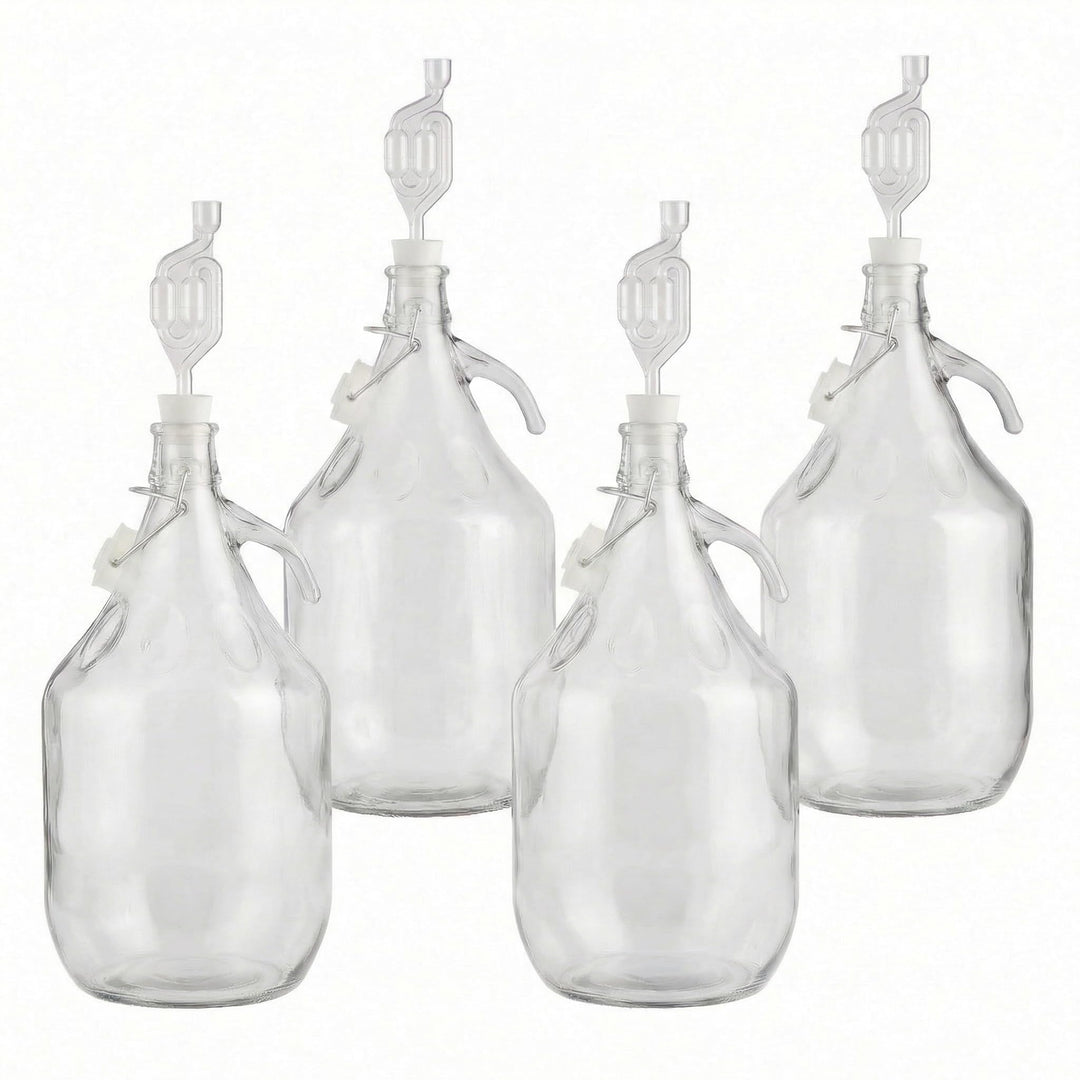 lilawelt24 4X 5L Glasballon Gärbehälter Set mit Bügelverschluss, Henkel, Gärrohr & Stopfen, für Wein