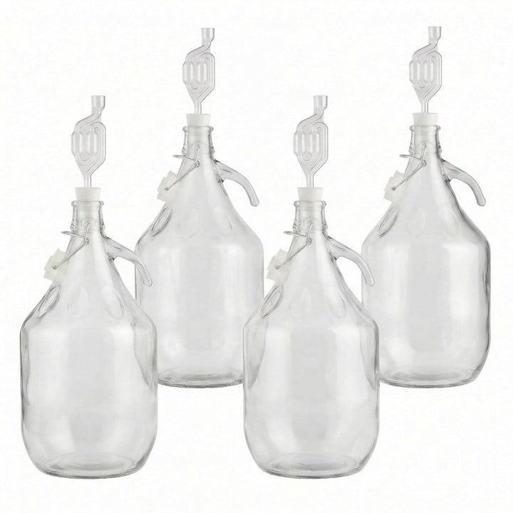 lilawelt24 4X 5L Glasballon Gärbehälter Set mit Bügelverschluss, Henkel, Gärrohr & Stopfen, für Wein