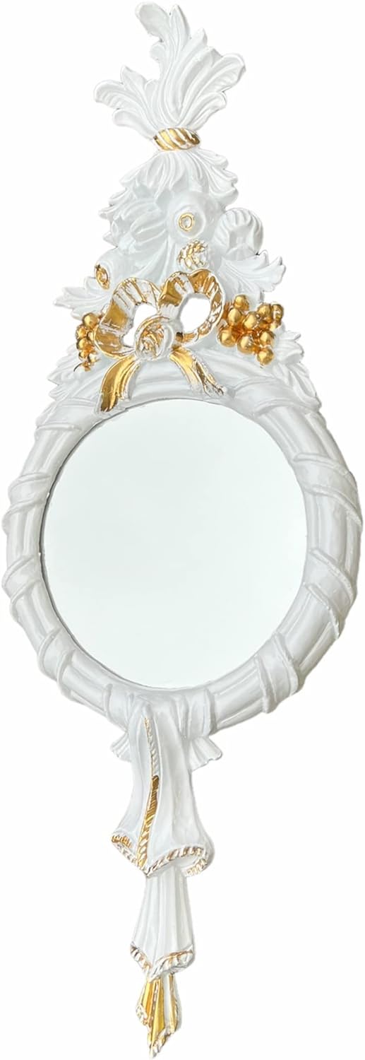 Wandspiegel Barock Rund Weiss Gold Badspiegel 62 x 24 cm Flurspiegel Prunkspiegel Rundespiegel Antik