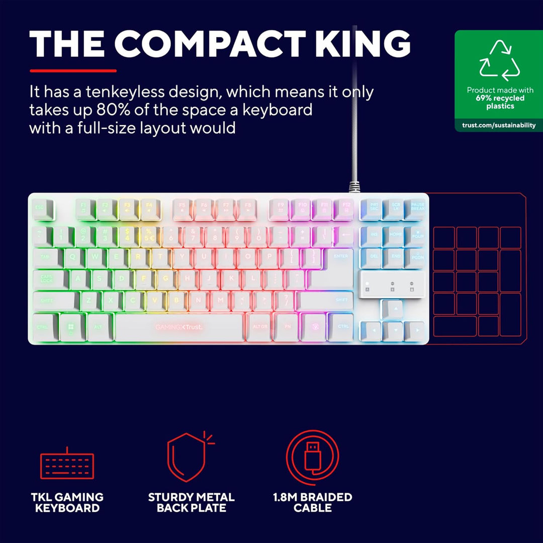 Trust Gaming GXT 833W Thado TKL Tastatur Deutsches QWERTZ Layout, Kompakte 80% USB Gaming Tastatur a