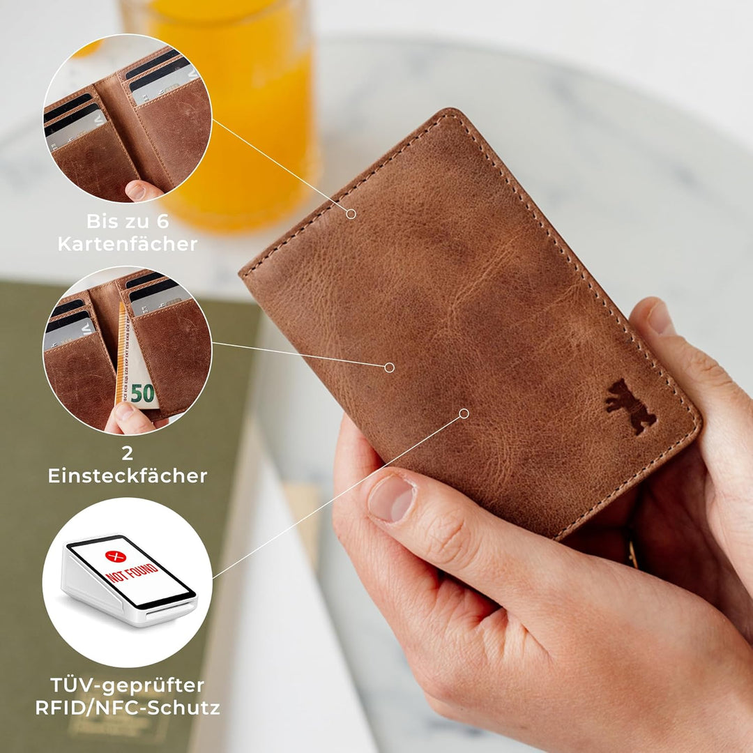 Berliner Bags Vintage Kartenetui Porto aus Leder mit RFID-Schutz und Geschenkbox, Slim Wallet Geldbö