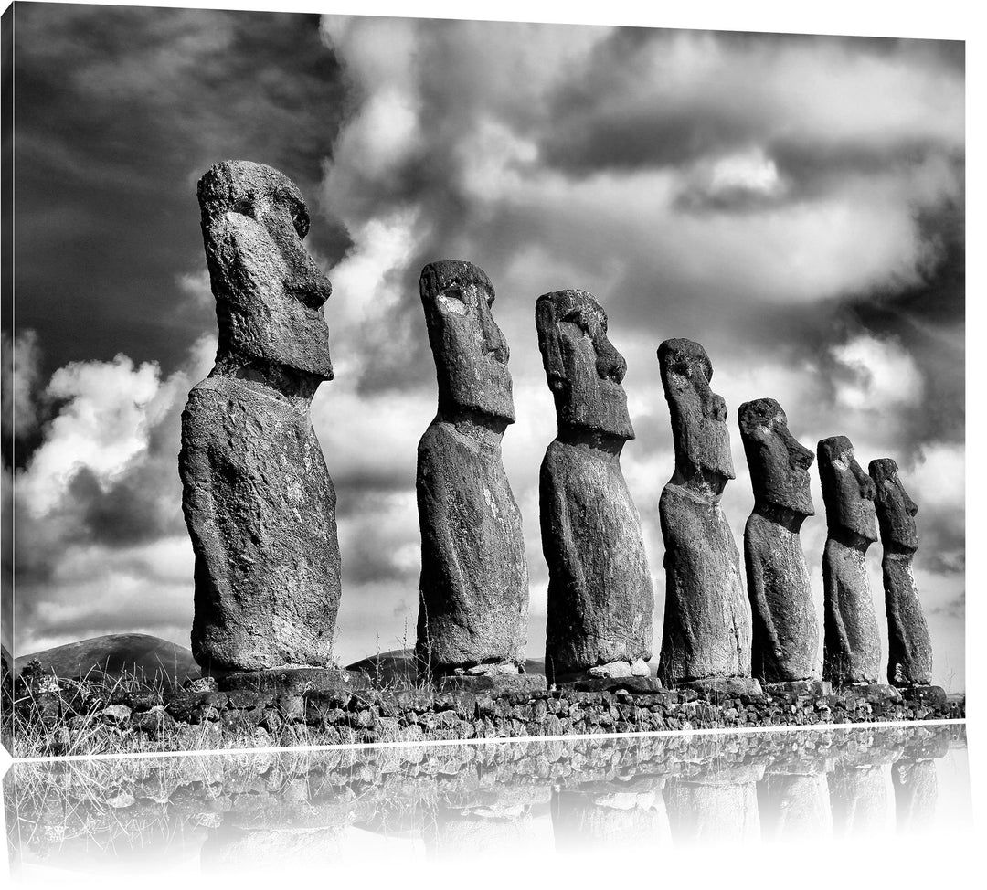 Pixxprint Moai Statuen auf den Osterinseln als Leinwandbild/Grösse: 100x70 cm/Wandbild/Kunstdruck/fe