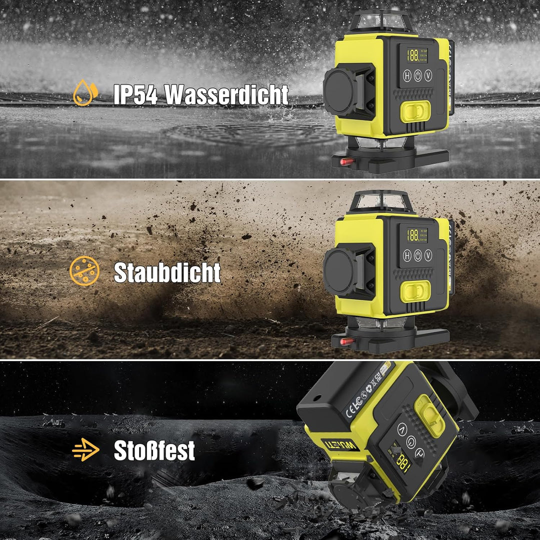 Kreuzlinienlaser mit Stativ, 4x360 Grad Grün Selbstnivellierend Laser Wasserwaage mit 2xBatterien 4D