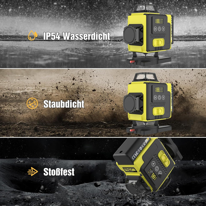 Kreuzlinienlaser mit Stativ, 4x360 Grad Grün Selbstnivellierend Laser Wasserwaage mit 2xBatterien 4D
