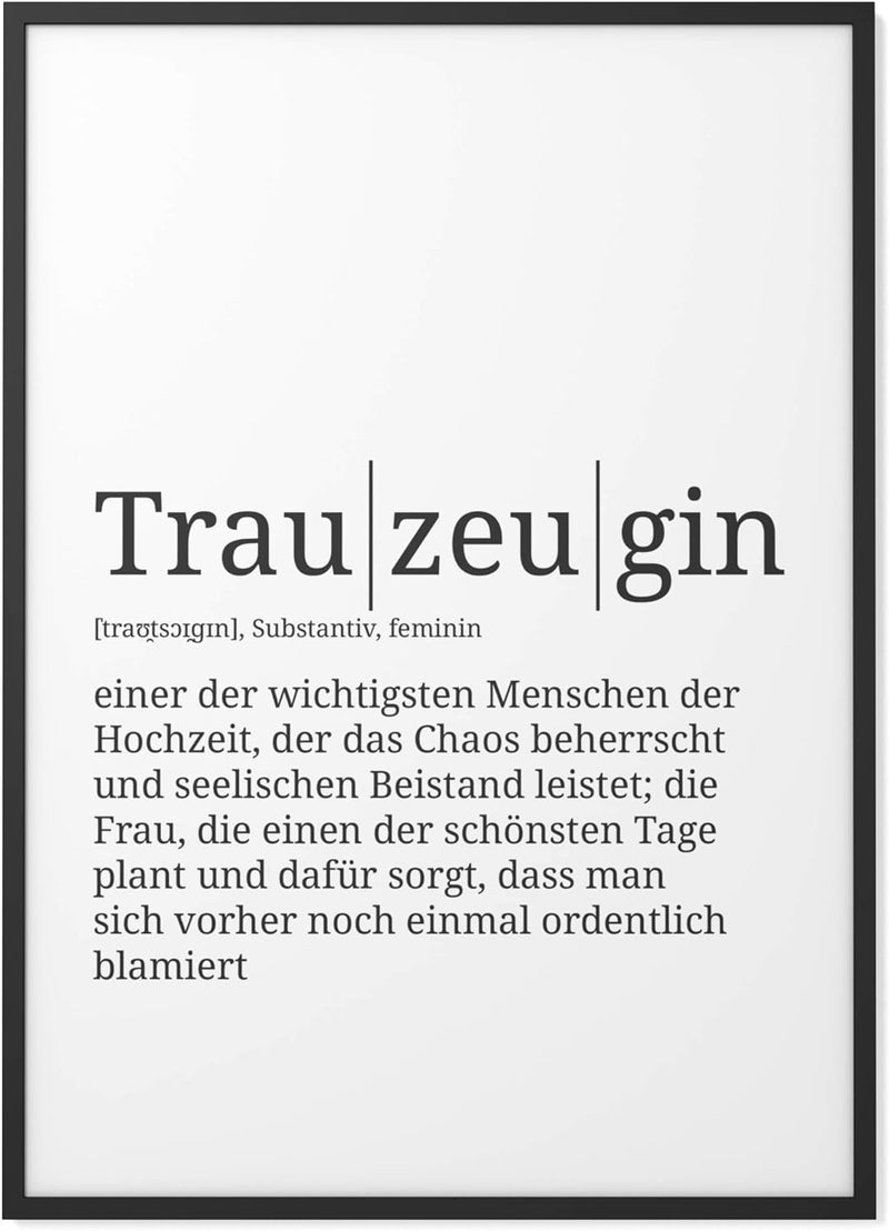 Papierschmiede® Definition: Trauzeugin, DIN A1 (59x84 cm), XXL Poster für Wohnzimmer, Schlafzimmer,