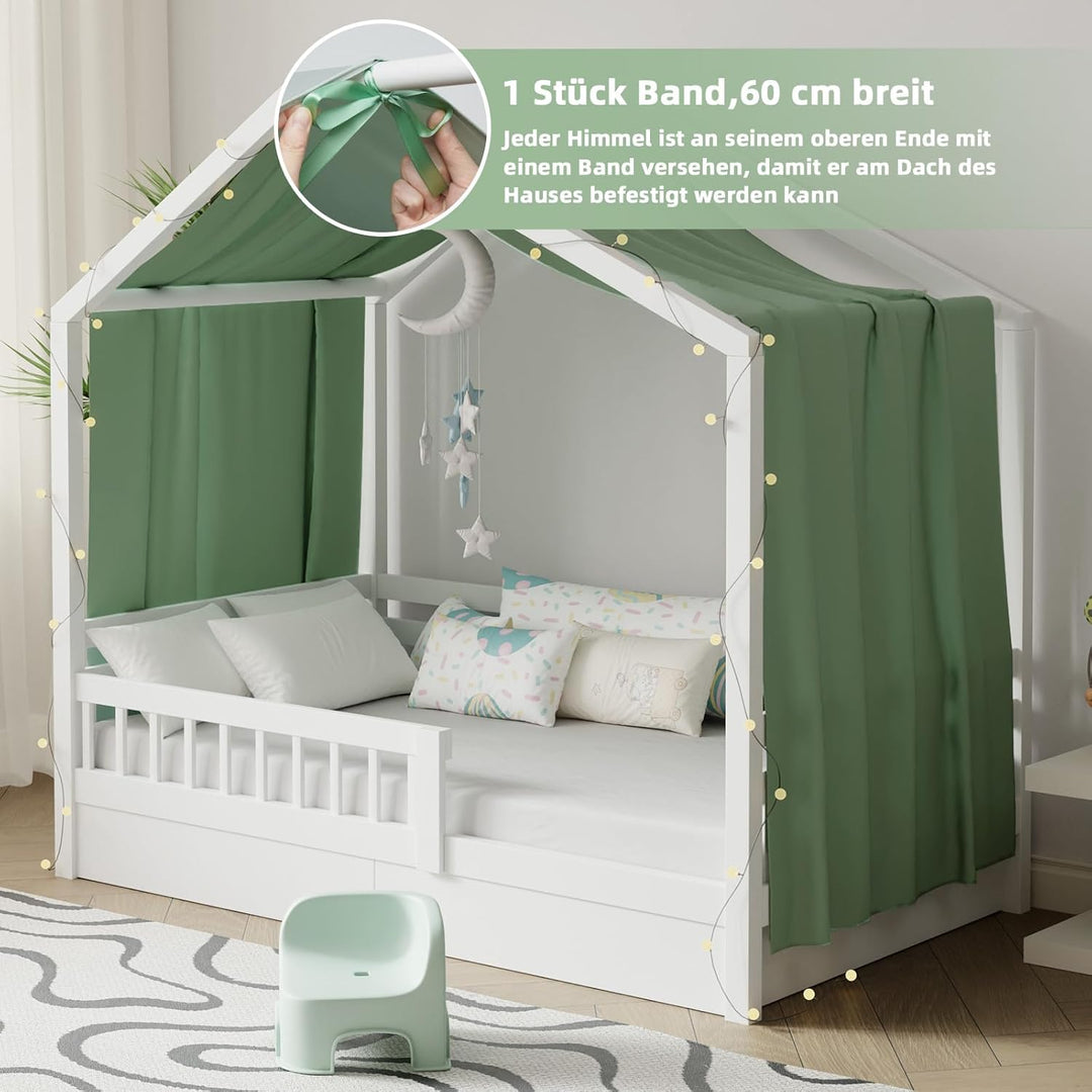 Hausbett Himmel mit Lichterkette 1 Stück Deko Baldachin Hausbett Vorhang,Betthimmel Musselin Stoffhi
