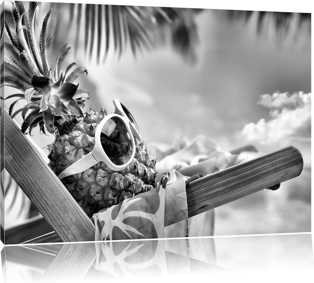 Pixxprint Ananas Macht Urlaub als Leinwandbild/Grösse: 100x70 cm/Wandbild/Kunstdruck/fertig bespannt