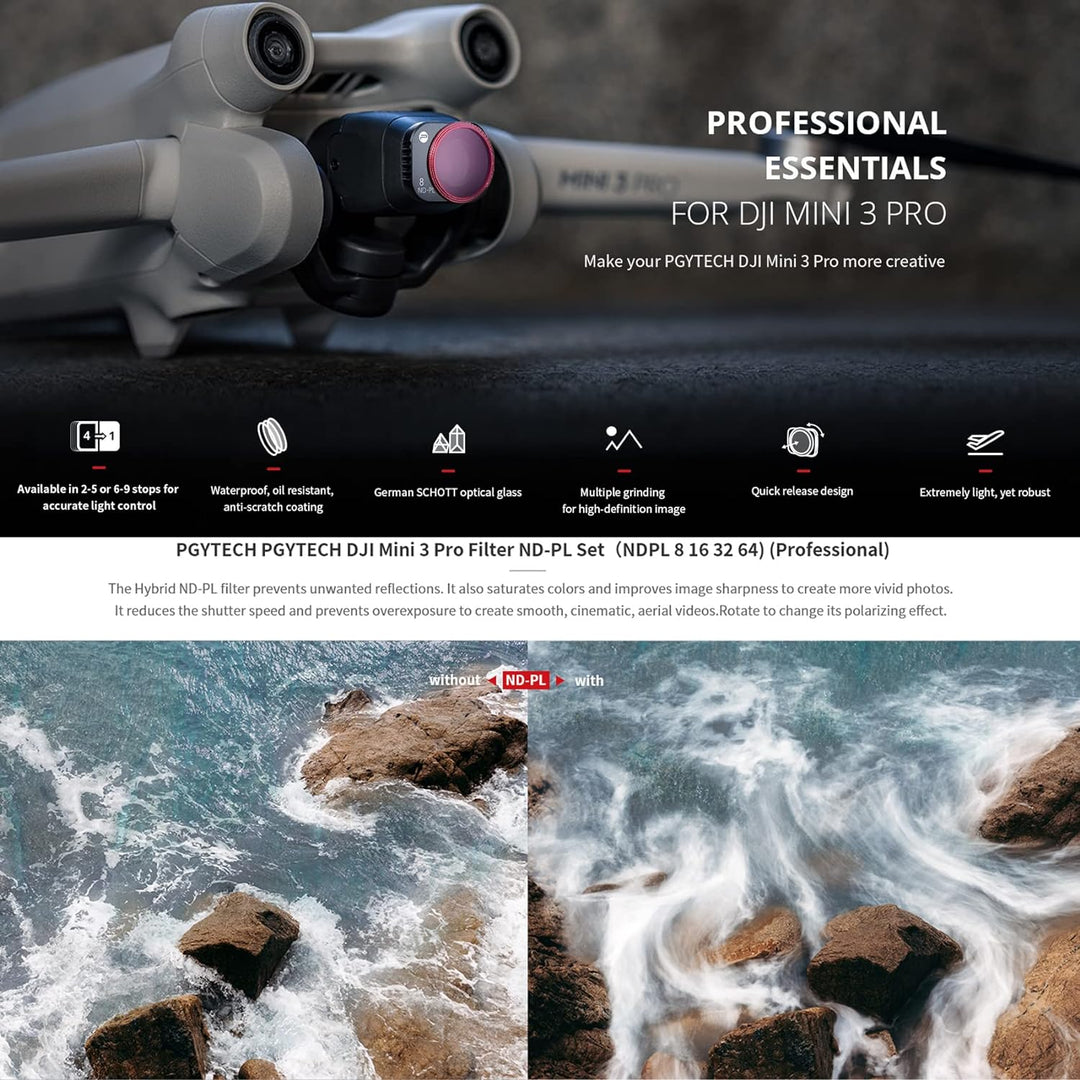 PGYTECH Mini 3 Pro Filter UV CPL ND NDPL Linsenfilter für DJI Mini 3 Pro (4pcs (ND8PL+ND16PL+ND32PL+