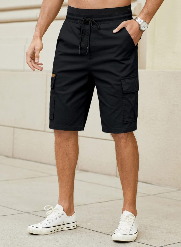 JMIERR Kurze Hosen Herren Baumwolle Cargo Shorts Herren Sommer Freizeithose mit Taschen S A Schwarz,