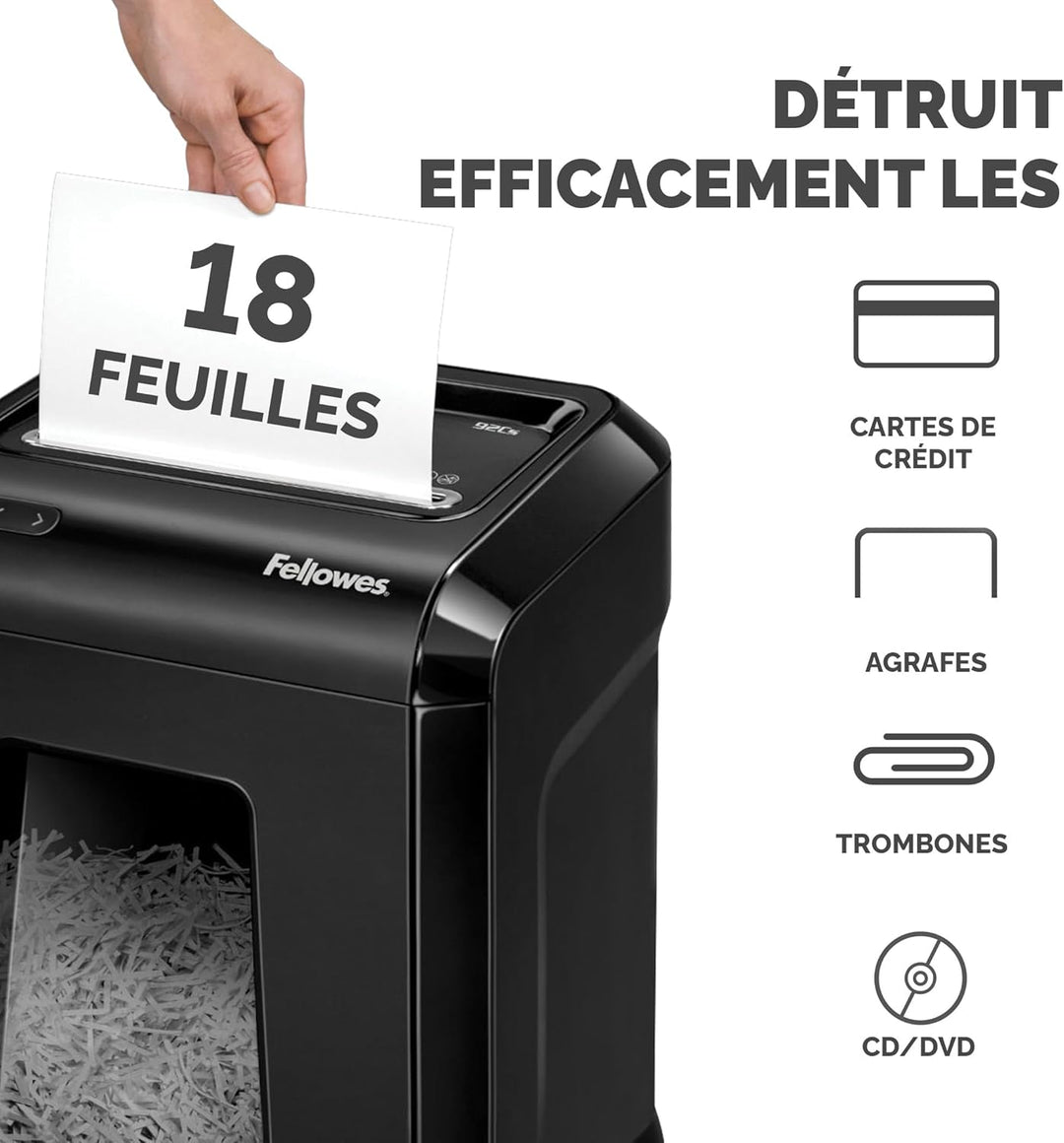 Fellowes 92Cs Partikelschnitt Aktenvernichter ((P-4) 18 Blatt, für 1-3 Nutzer im Büro oder Home Offi