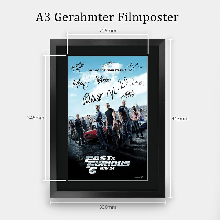 HWC Trading Poster mit Autogramm und Autogramm von FR A3 Fast &amp; Furious 6 Vin Diesel, Paul Walker, D