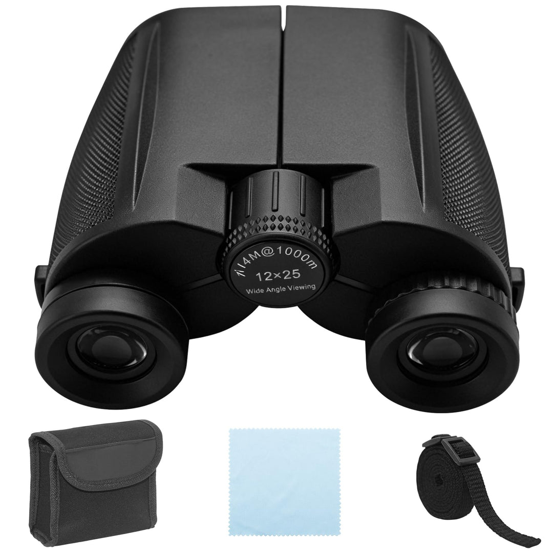 Fernglas Klein, 12 × 25 Fernglas Erwachsene Faltbar Binoculars Feldstecher Ferngläser mit Tragetasch