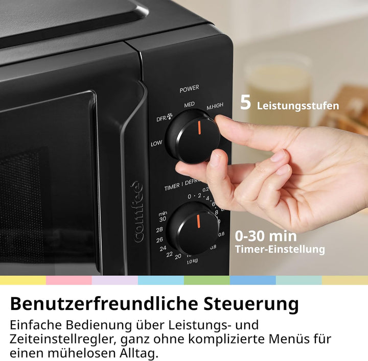Comfee CMO-MP012ND(BK) Mikrowelle, 20L kompakt in Schwarz, 700W Mikrowelle klein mit 5 Leistungsstuf